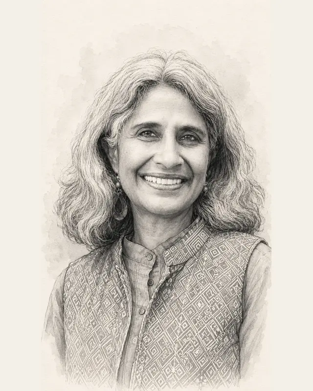 Black and white portrait illustration of Sunita Viswanath