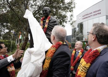 PM Morrison Indian Centre unveiling Mahatma Gandhi statue in Melbourne