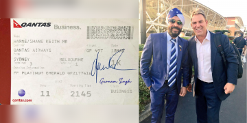 Shane Warne with Gurnam Singh