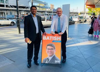 One Nation Chifley candidate Amit Batish (L) with party's NSW leader Mark Latham. Photo: NRI Affairs