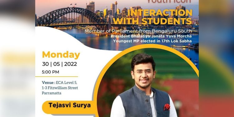 BJP MP Tejasvi Surya's Parramatta event cancelled after protest calls 1 The Tejasvi-Surya-event was cancelled after the protest calls.