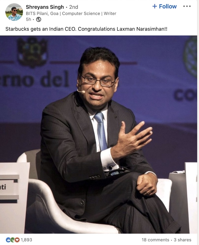 OPINION: Laxman and Sonia 2 Laxman Narasimhan Starbucks CEO 1