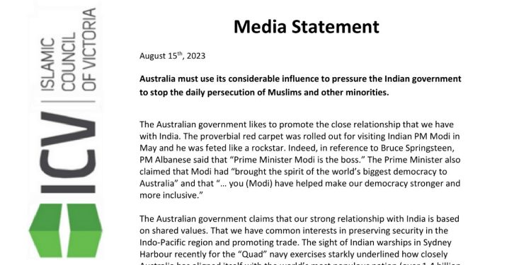 Islamic Council of Victoria Calls for Action on Minority Persecution in India