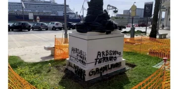 vandalized the statue of Mahatma Gandhi