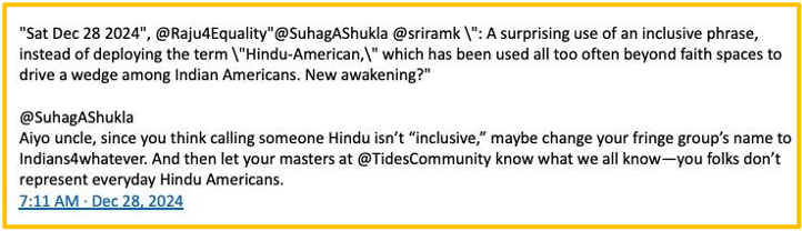 Hindutva’s Strategy in the U.S. of Pitting Hindus Against Indian Americans of Other Faiths is Stalling 12 TwitterExchange with SS