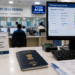 Indian passport on a Passport Seva Kendra counter with digital processing screen in background, India passport renewal NRI 2026