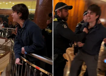 Far-right activist shouts anti-India slogans at Modi's Melbourne hotel. Police remove him within minutes. 3 Hugo Lennon anti-immigration protest Modi Melbourne 2026