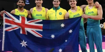 Ritam Malik and Australian gymnastics team with bronze medal Glasgow 2026
