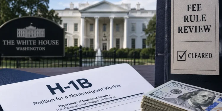 New H-1B Fee Rule Clears Critical White House Review, Signals More Costs 1 Indian professional reviewing H-1B visa fee documents on laptop, H-1B fee rule White House review 2026