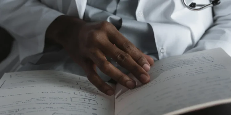 Indian Doctor US Licensing: A Grim 6-Year Path to a Record-Low Match Rate 1 A doctor's hand on medical exam notes with a stethoscope, representing the ECFMG path an Indian doctor follows toward US licensure