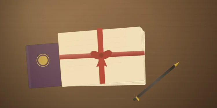 Inherited Property In India: Major 2025 Tax Change Now Critical For UK NRIs 1 A bundle of aged cream documents tied with a red ribbon beside a closed passport-style booklet and a pen on a wooden desk, representing inherited property India NRI paperwork