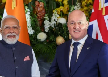 New Zealand India Trade Deal Clears Parliament In Historic 93-29 Vote 3 Indian Prime Minister Narendra Modi and New Zealand Prime Minister Christopher Luxon shake hands in Auckland ahead of the New Zealand India trade deal