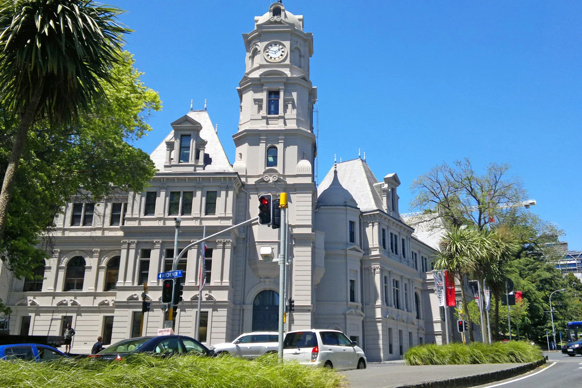 The original Auckland Art Gallery building and its clock tower