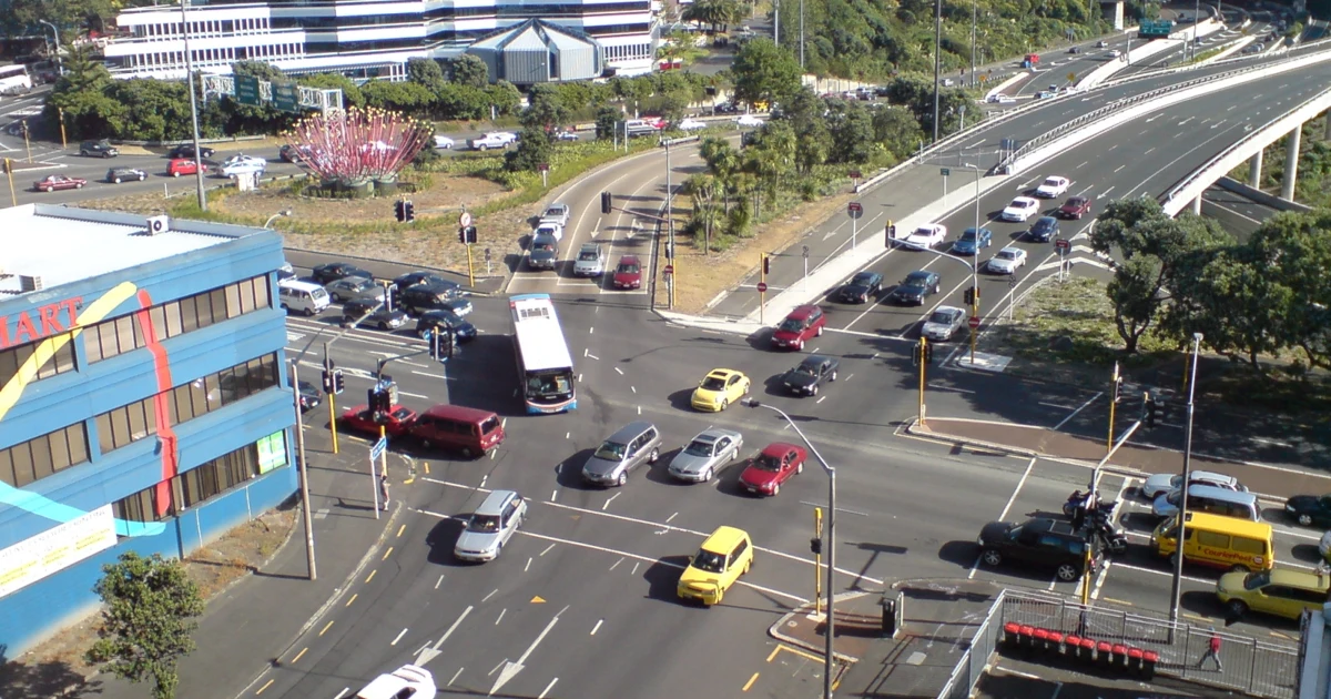 Traffic at an Auckland intersection, illustrating Indian driving licence in New Zealand.