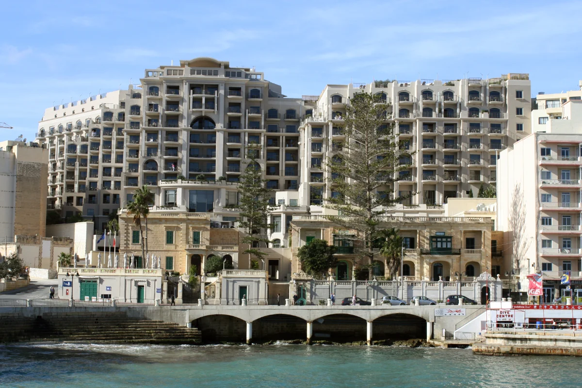 Hotels along the waterfront at St Julian's, Malta