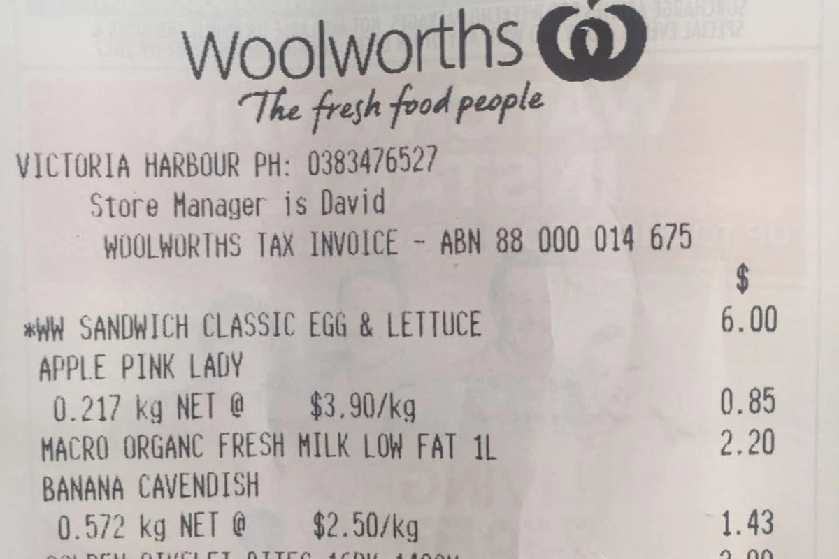 An Australian retail receipt