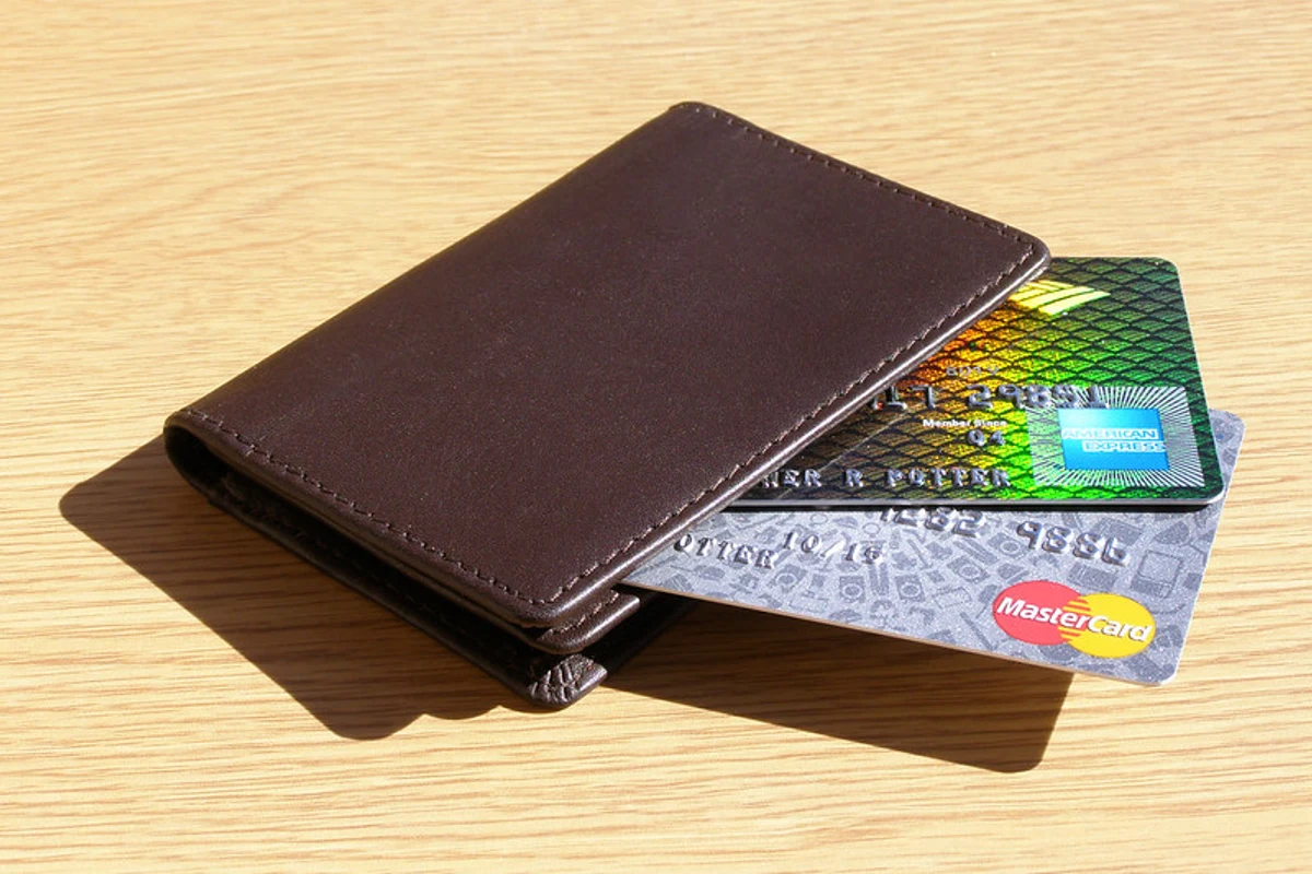 Credit cards in a wallet.