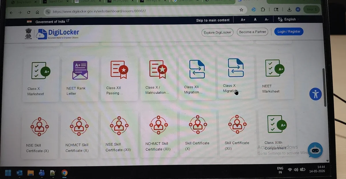 DigiLocker abroad: DigiLocker’s certificate categories displayed on a laptop