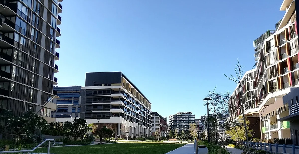 Apartment blocks in Waterloo, Sydney, illustrating NSW lease checks for first-time renters.