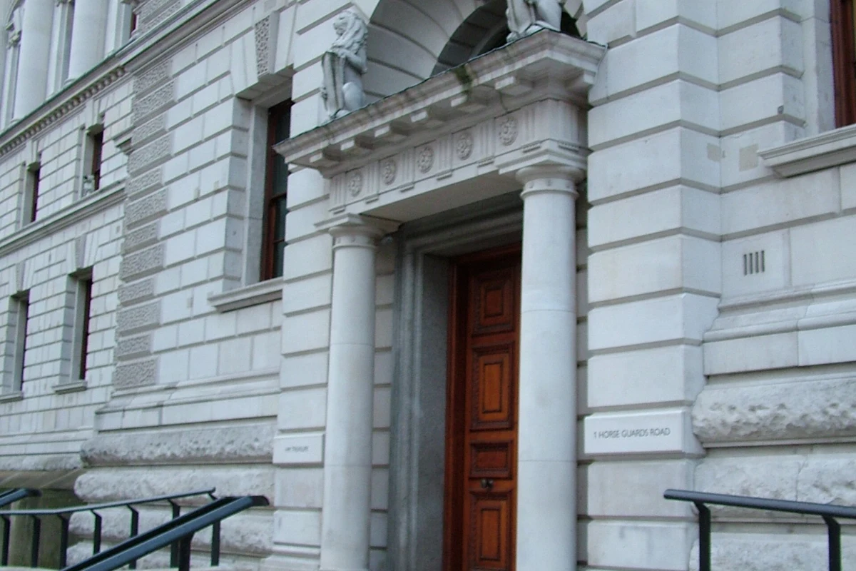 The east entrance to HM Treasury in London