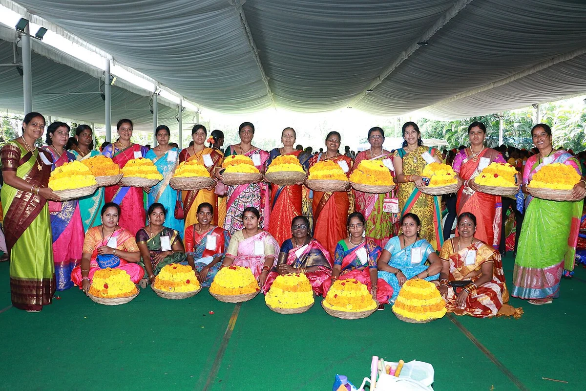 Bathukamma performers at a September 2022 cultural procession in Hyderabad