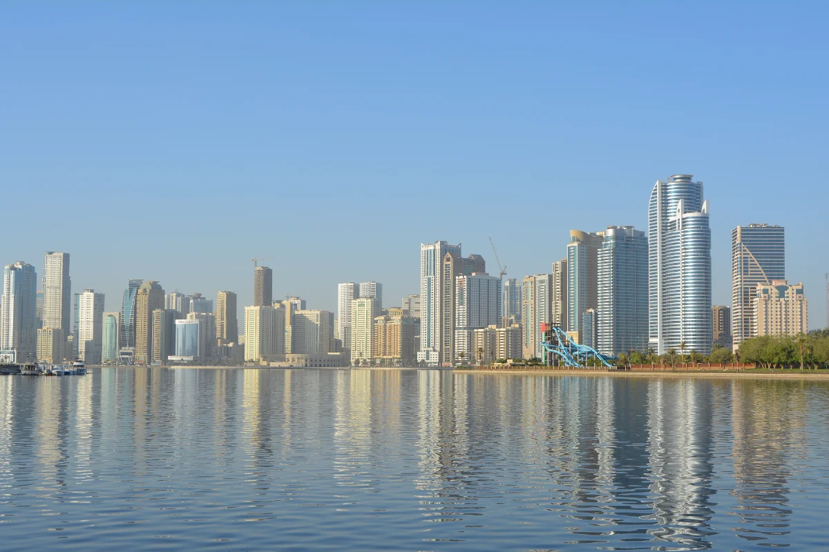 Skyline of Sharjah, one of the northern emirates covered by the federal basic health package