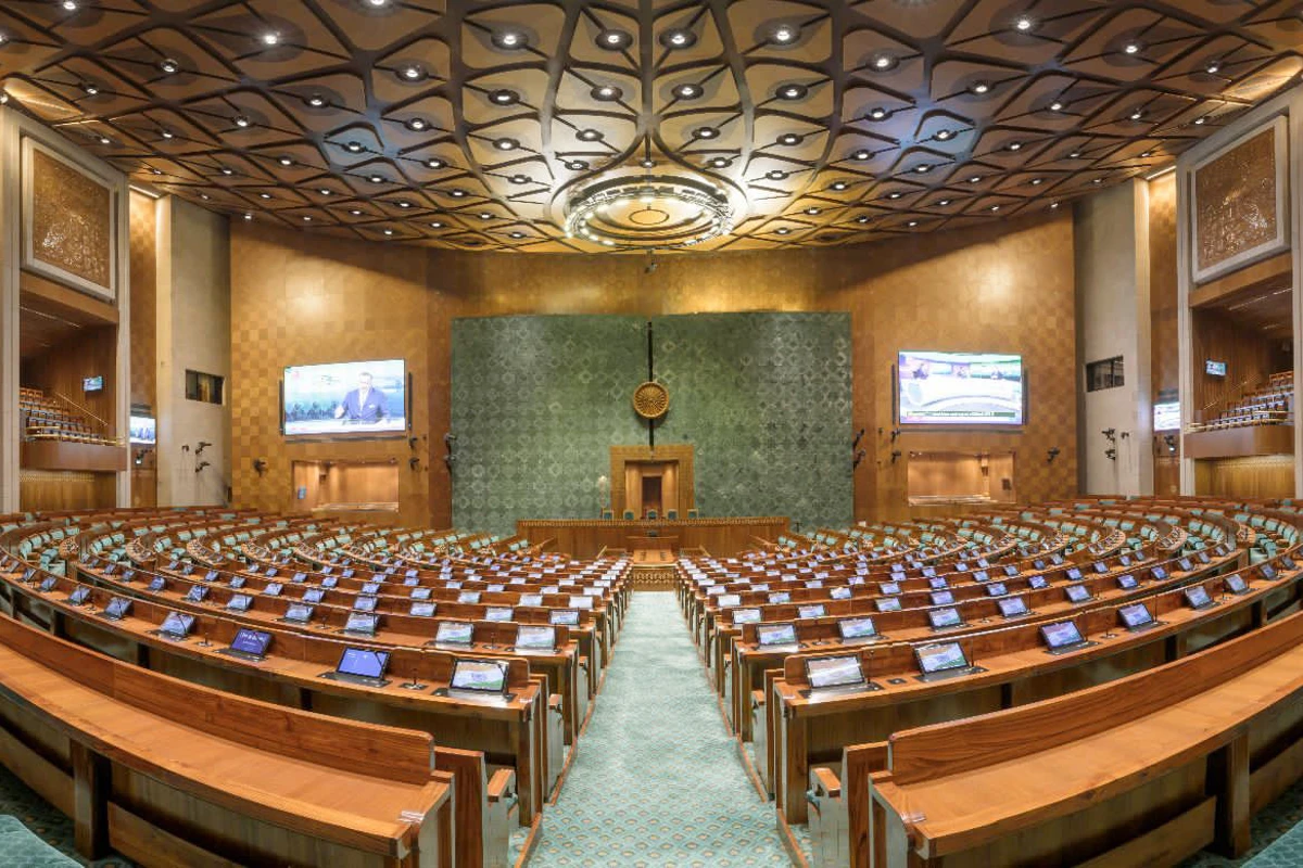 Lok Sabha chamber in India’s new Parliament building in 2023