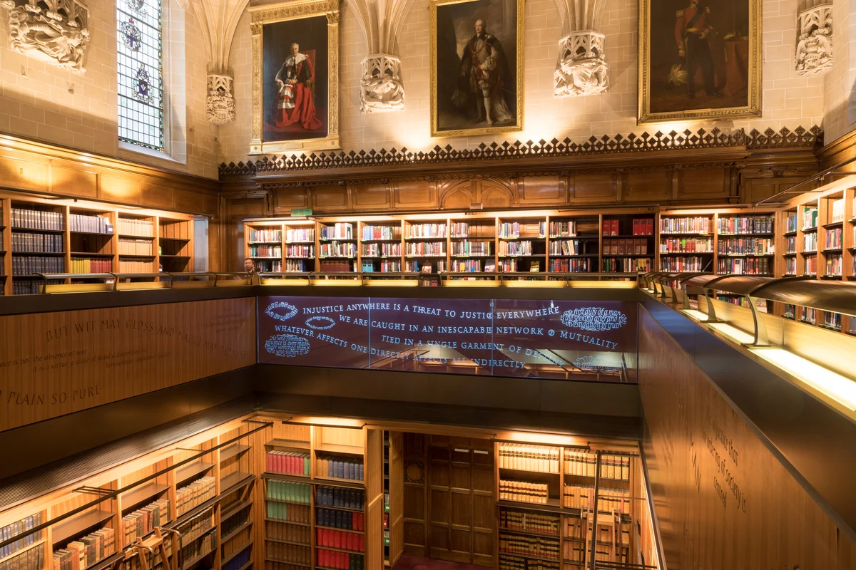 Law books and reading tables in the UK Supreme Court library